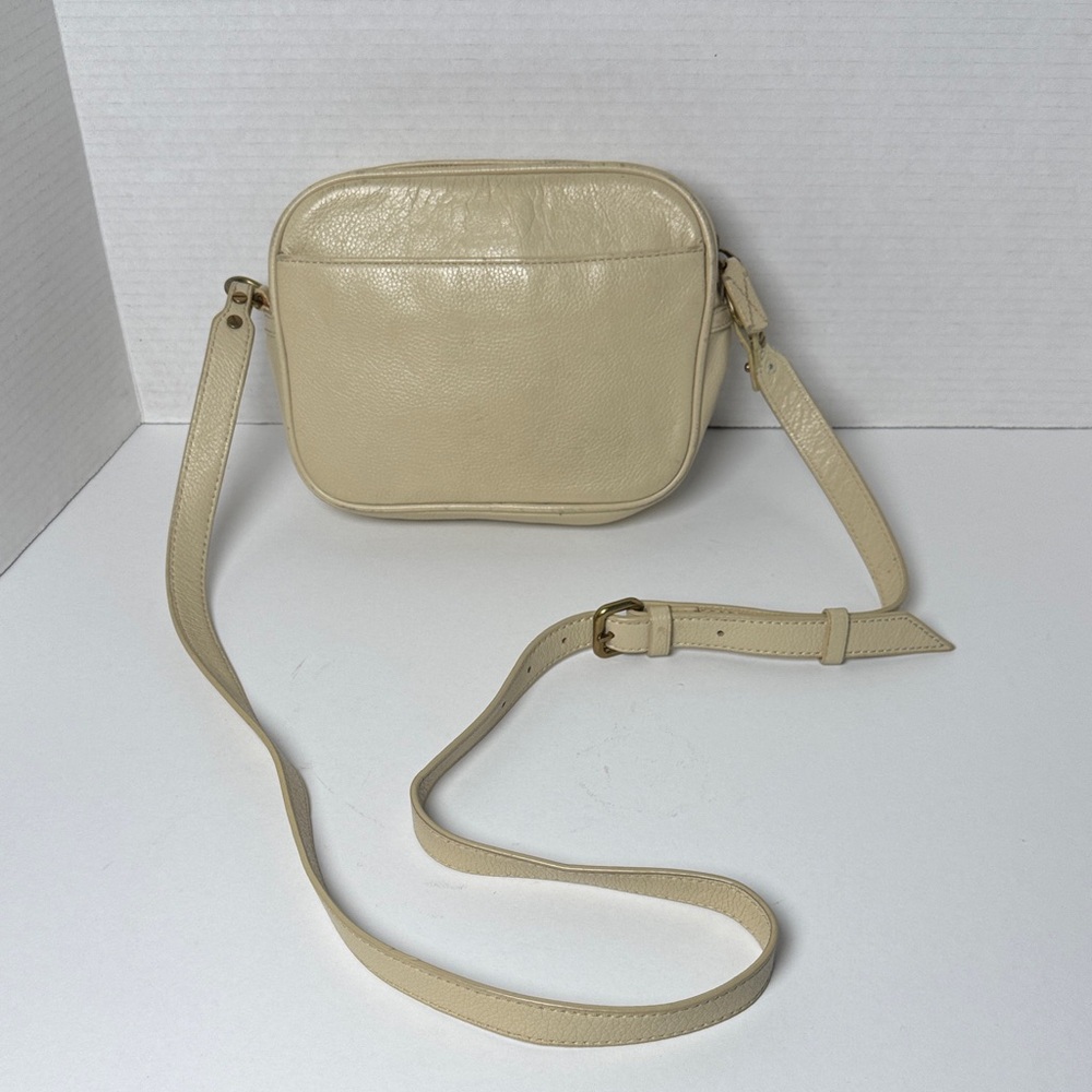 J. CREW Women's Ivory Cream Leather Crossbody Camera Bag Zipper‎ Closure 6X8